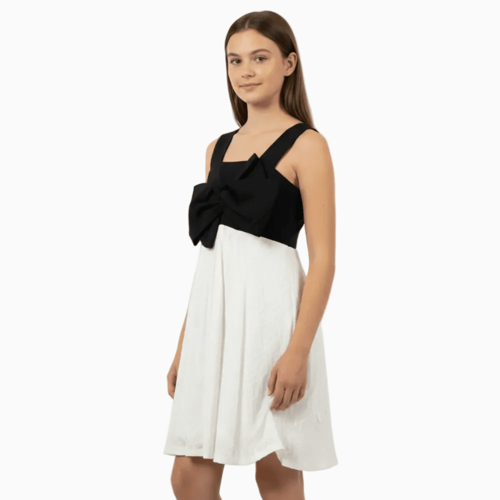 Mayoral vestito bambina bianco fiocco nero - Abbigliamento bambini firmato | CDifferent Outlet