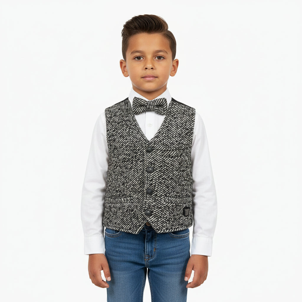 Fred Mello gilet con papillon bambino misto lana nero