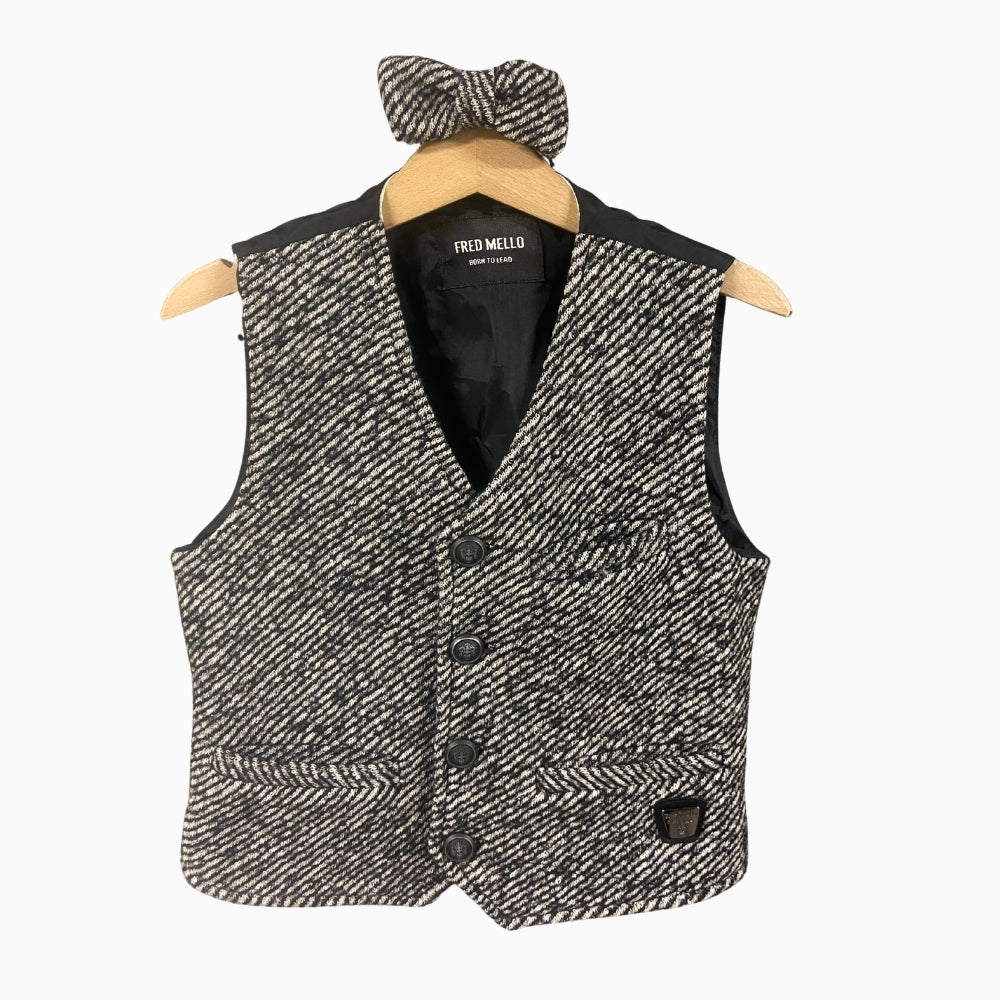 Fred Mello gilet con papillon bambino misto lana nero