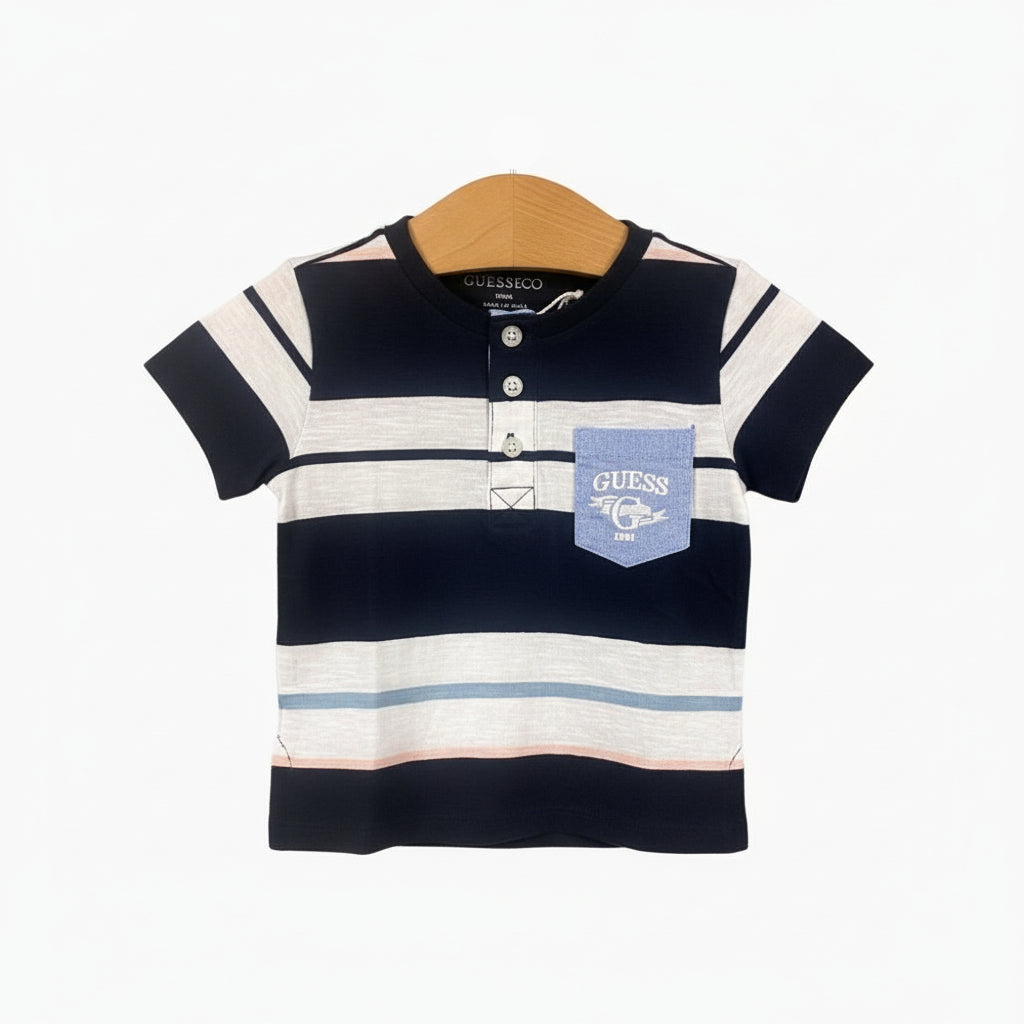 Guess t-shirt manica corta neonato a righe bianco e blu - Abbigliamento bambini firmato | CDifferent Outlet