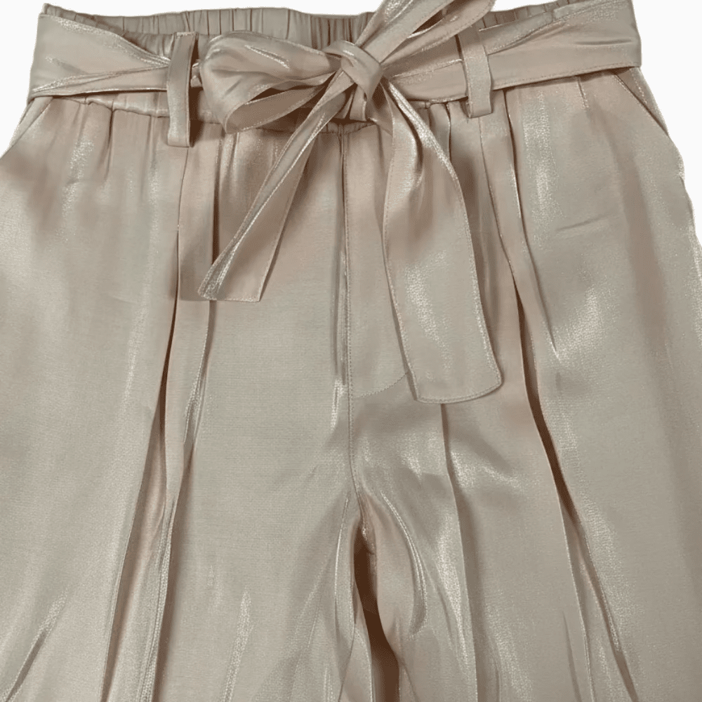 Kocca pantalone satinato con cintura a fiocco rosa cipria