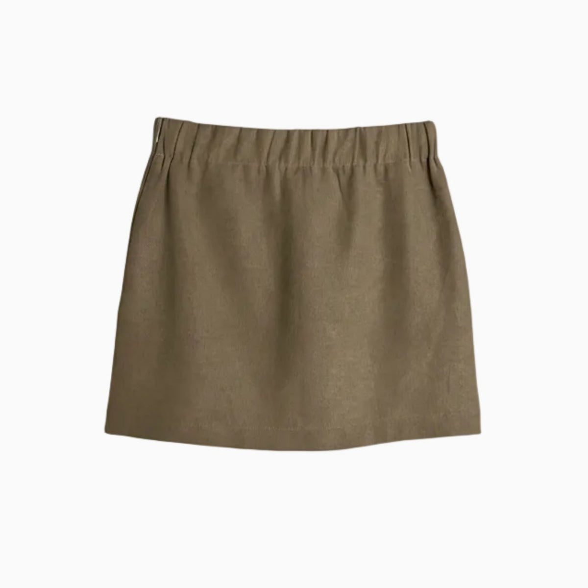 Gonna corta beige bambina vista posteriore con vita elasticizzata