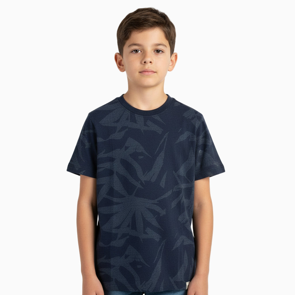 Jack & Jones t-shirt manica corta bambino blu palme