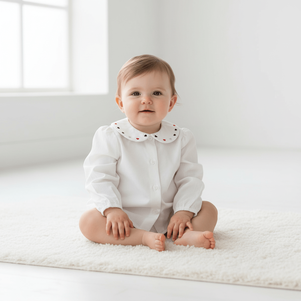 Leo & Lilly camicia bianca neonata colletto con cuori