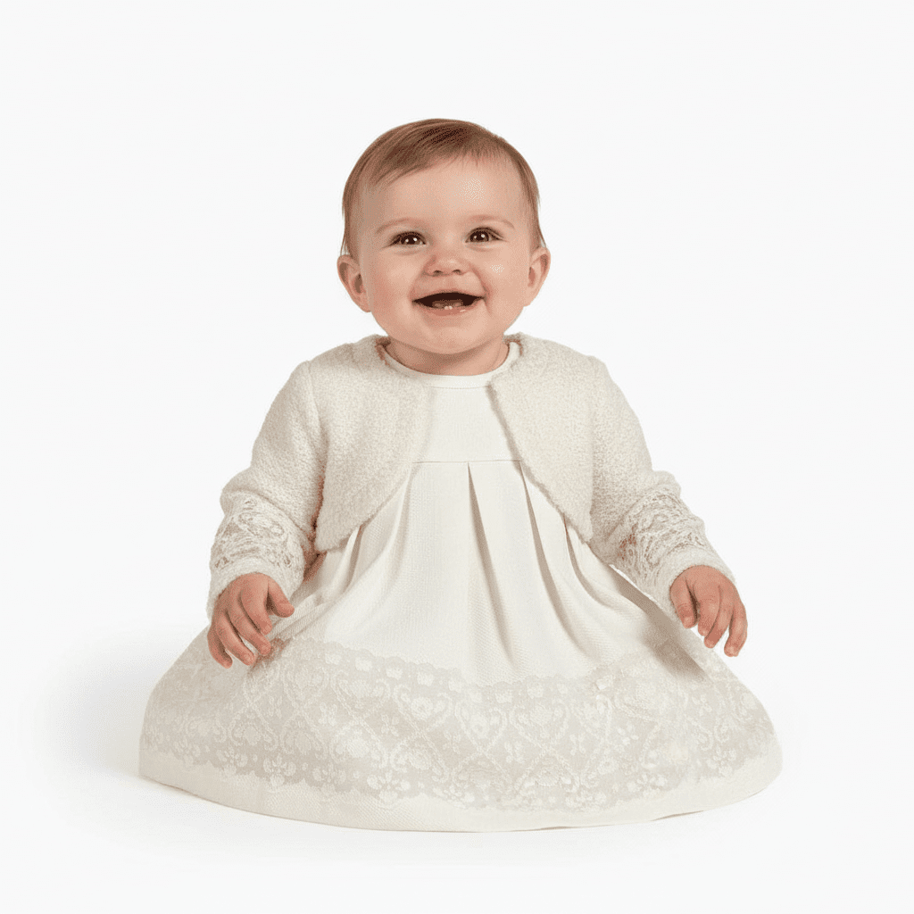 Mayoral abito neonata bianco con coprispalle - Abbigliamento bambini firmato | CDifferent Outlet