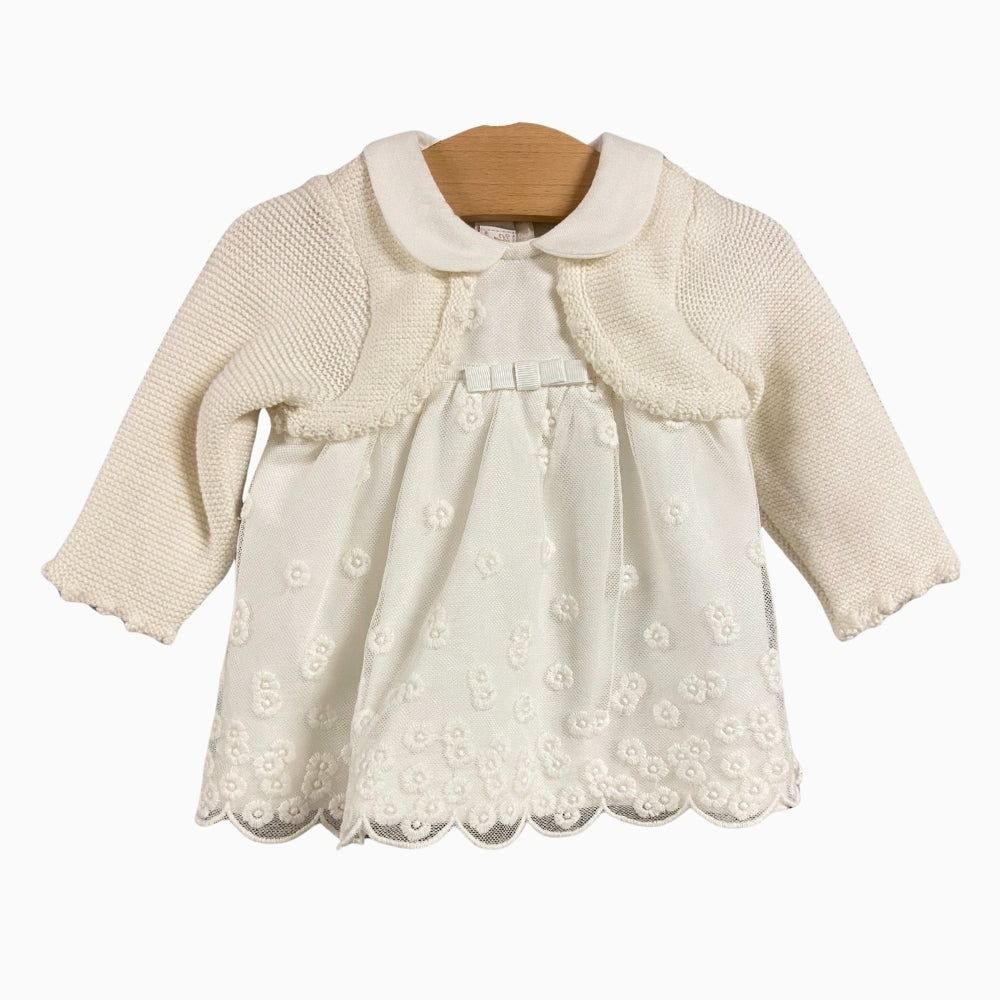 Mayoral abito neonata con coprispalle e pizzo bianco