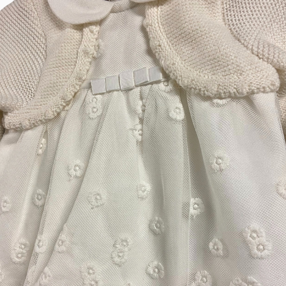 Mayoral abito neonata con coprispalle e pizzo bianco
