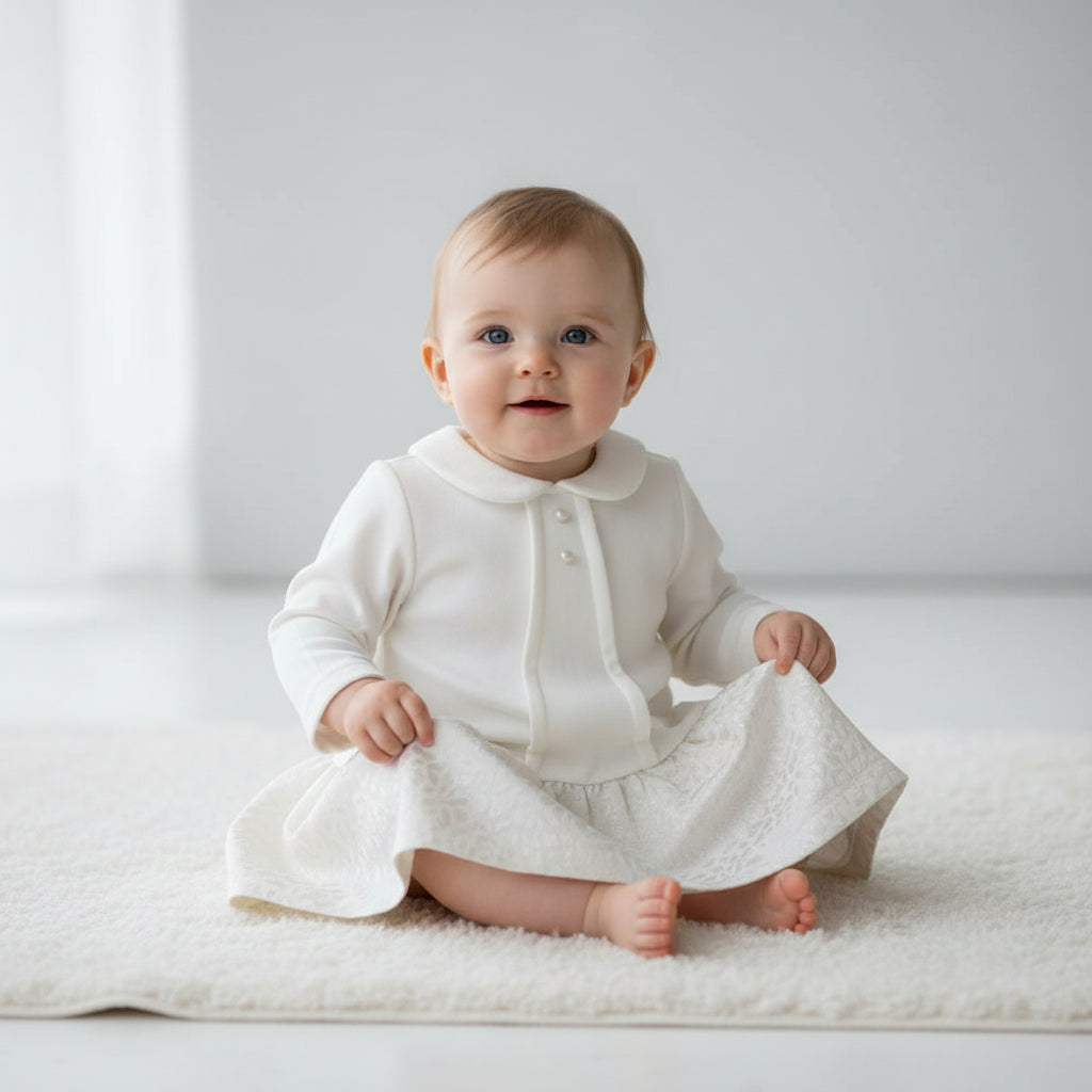 Mayoral neonata abito bianco bottoni perla - Abbigliamento bambini firmato | CDifferent Outlet