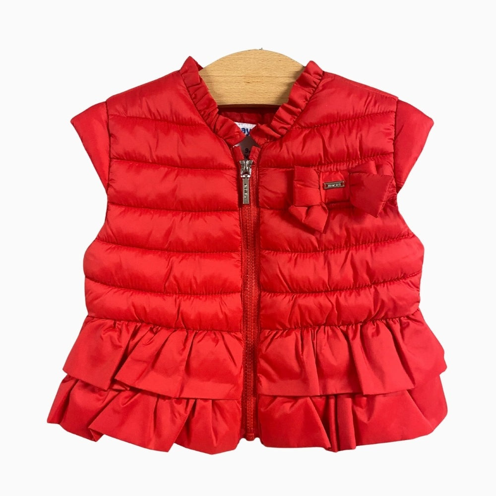 Mayoral piumino smanicato con balze neonata rosso