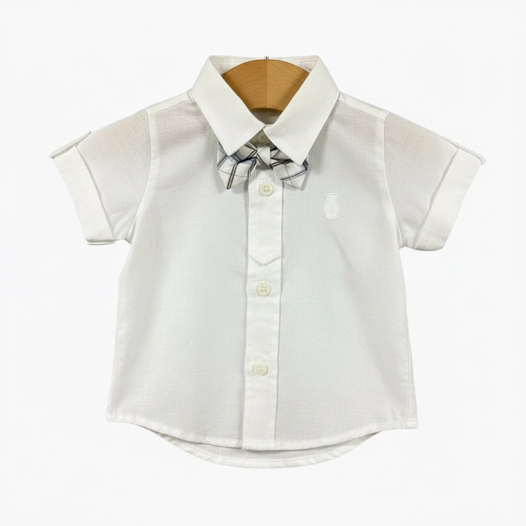 Minibanda camicia con papillon manica corta bianca