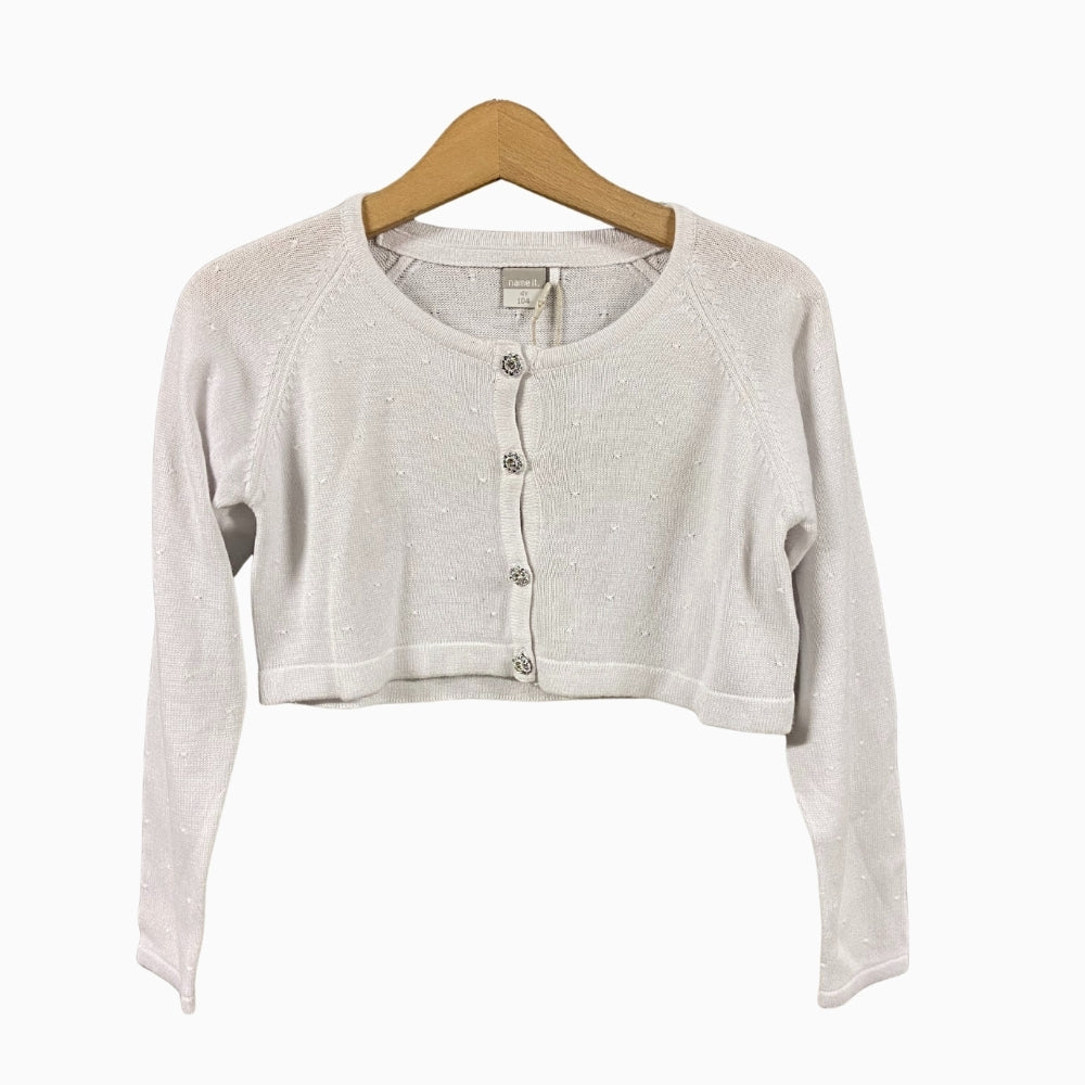 Name It cardigan corto bambina bottoni gioiello bianco