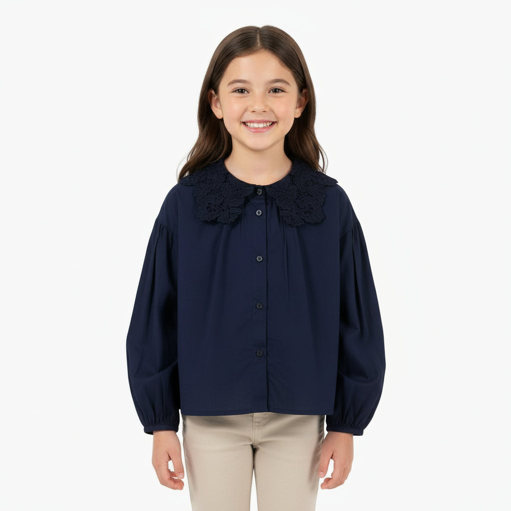 Only camicia bambina blu con pizzo - Abbigliamento bambini firmato | CDifferent Outlet