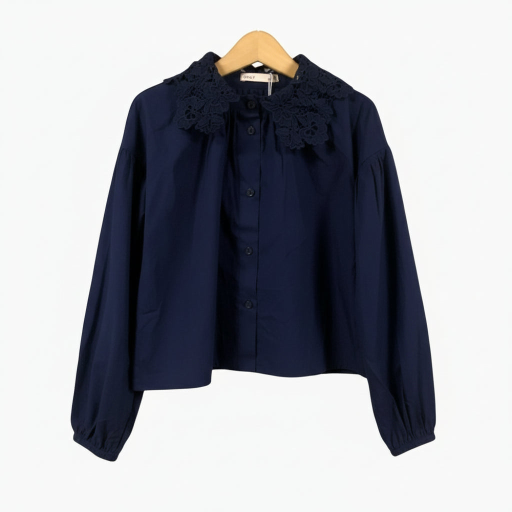 Only camicia bambina blu con pizzo