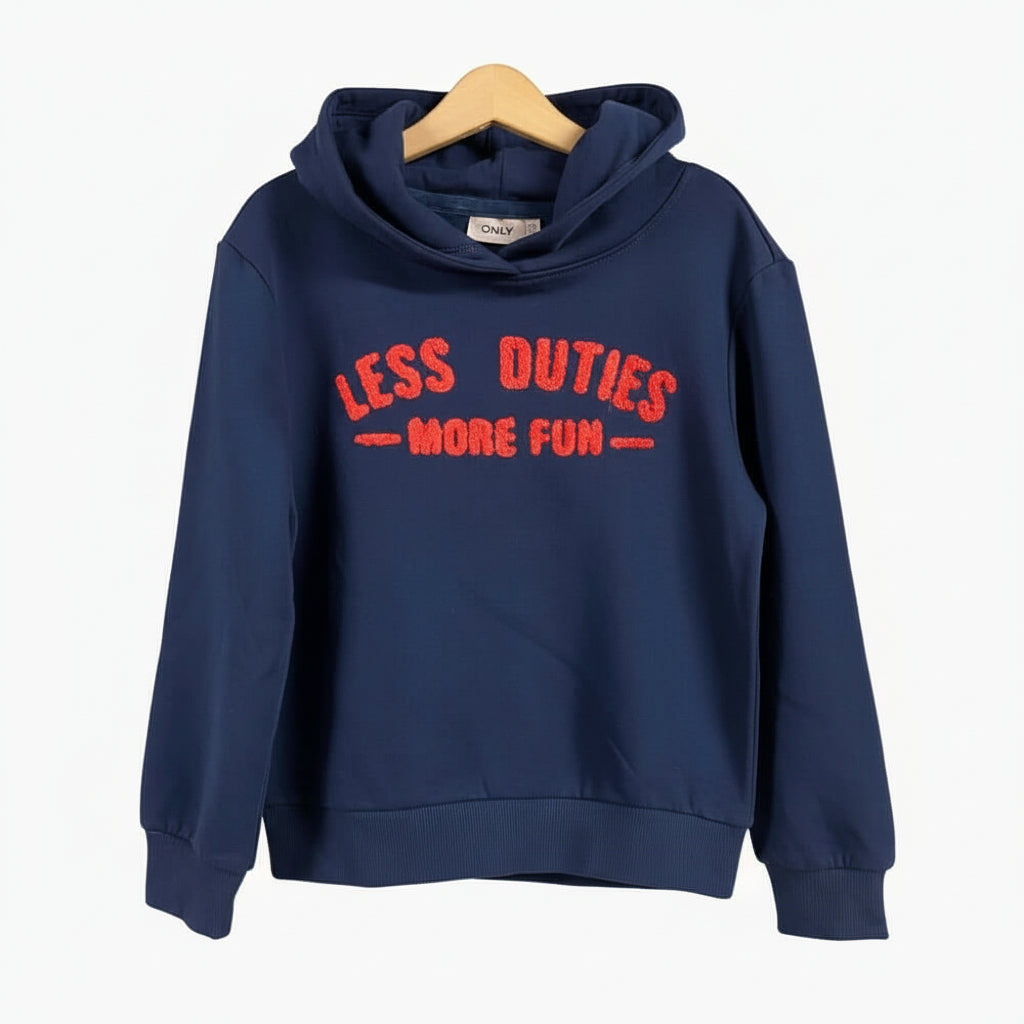 Only felpa con cappuccio con scritta ricamata bambina blu