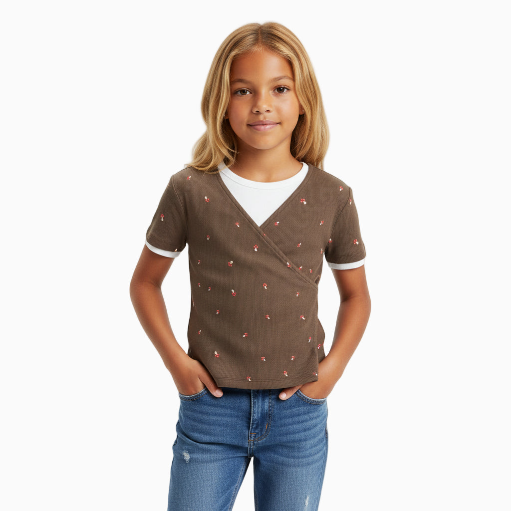 Only maglia mezza manica incrociata con fantasia marrone