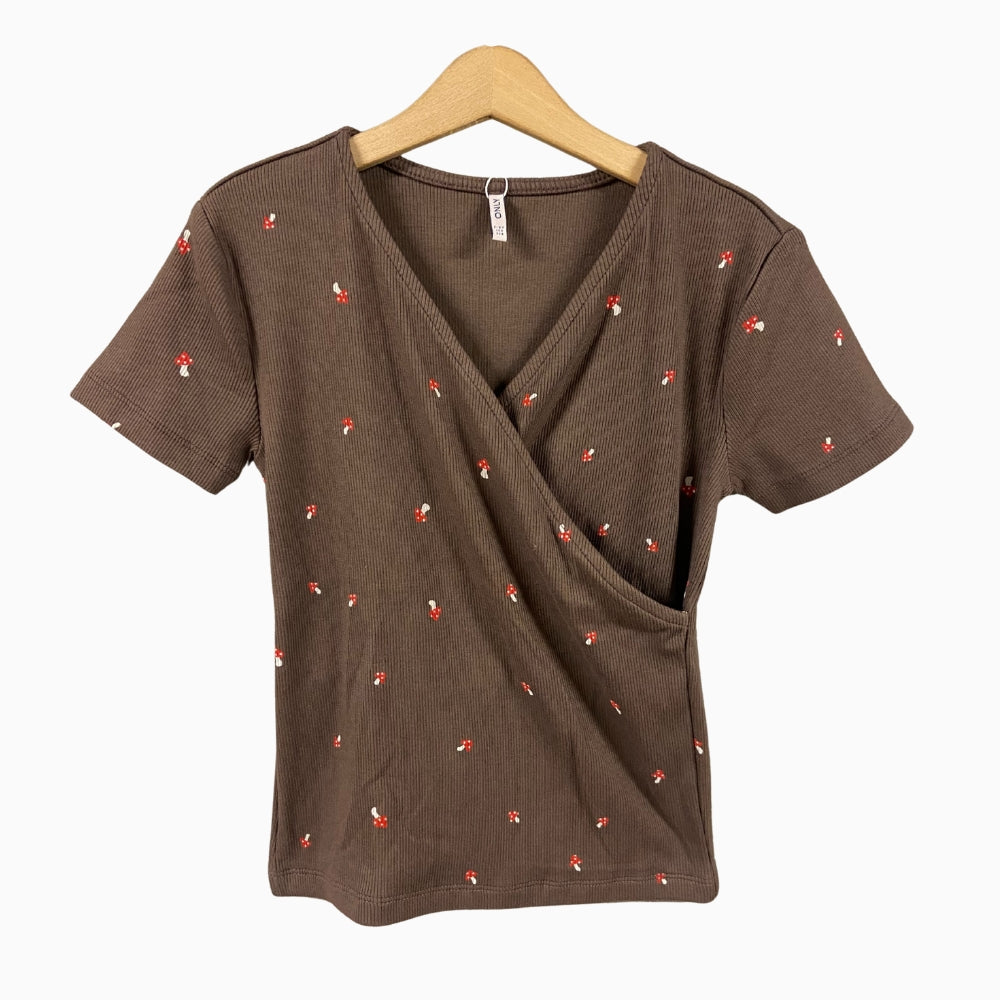 Only maglia bambina mezza manica incrociata con fantasia marrone - Abbigliamento bambini firmato | CDifferent Outlet