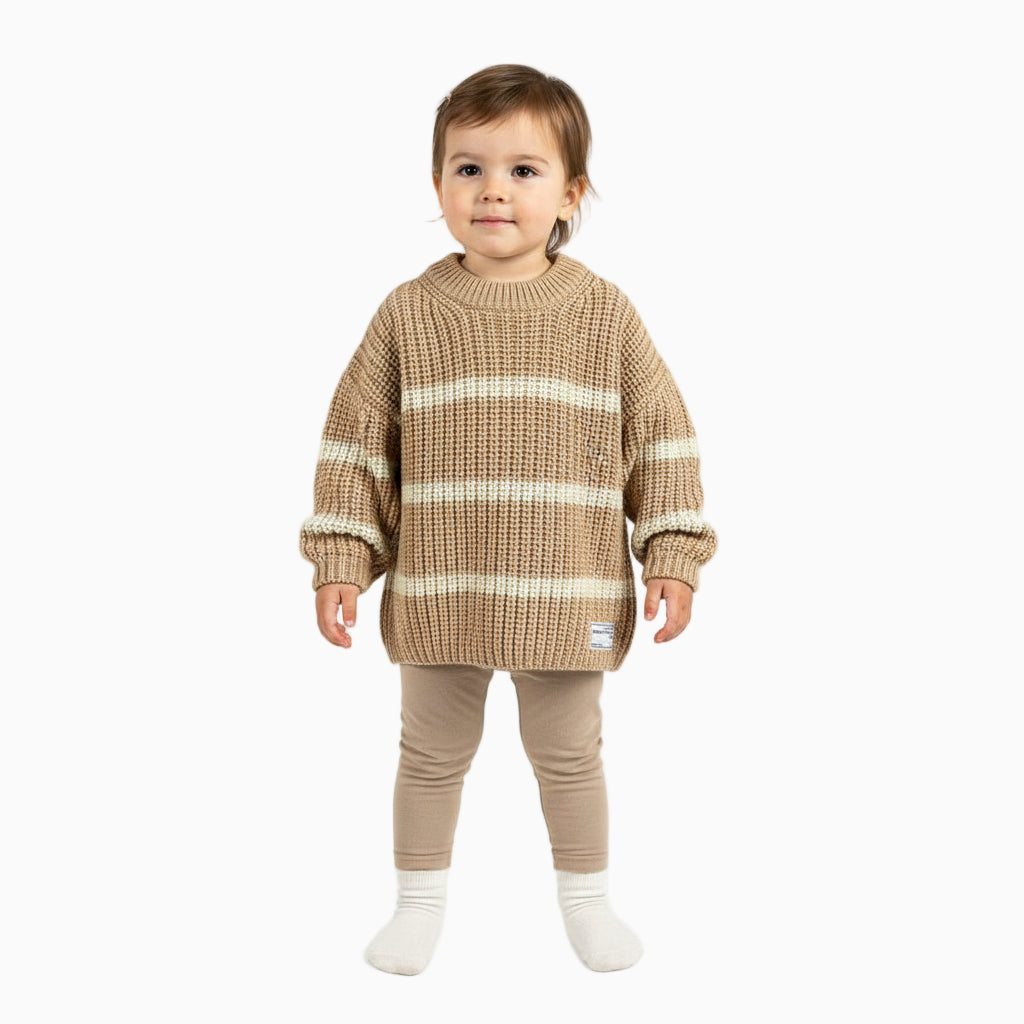 Only maglioncino a righe con girocollo bambina beige