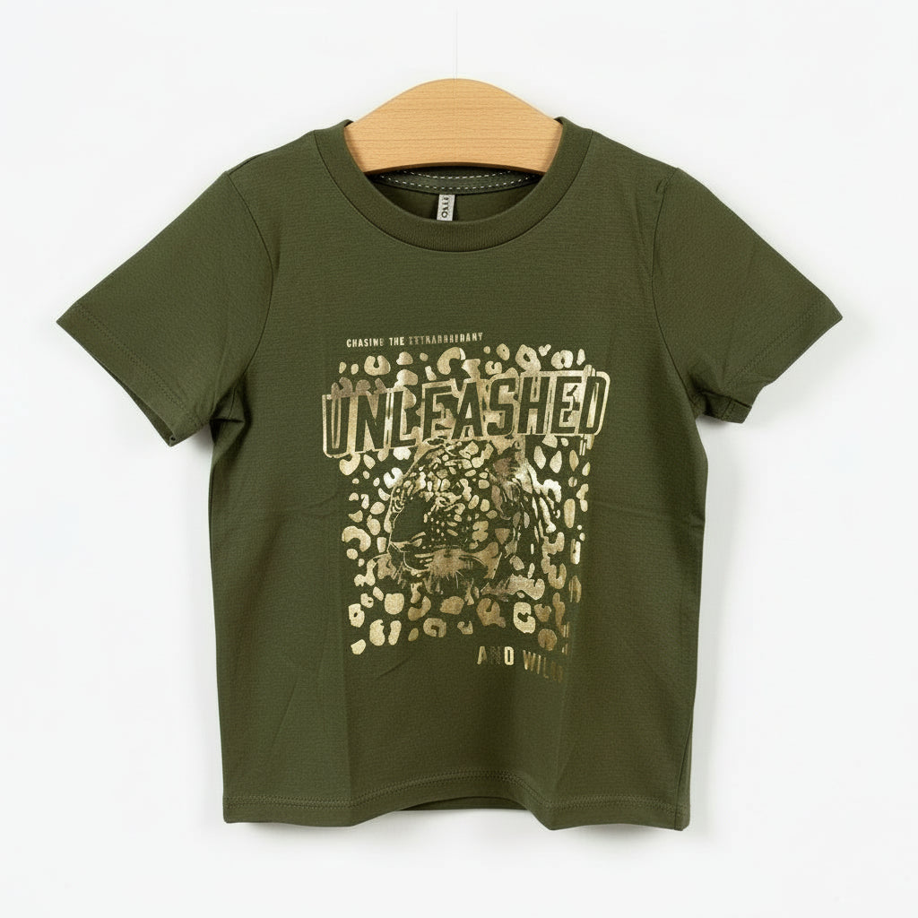 Only t-shirt mezza manica bambina verde con stampa