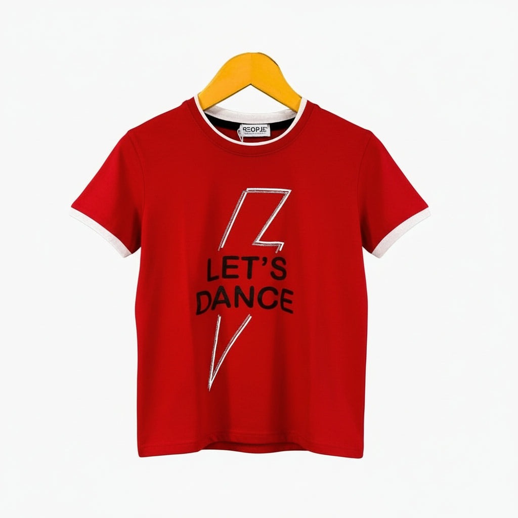 People t-shirt mezza manica bambina rossa con stampa "Let's dance" - Abbigliamento bambini firmato | CDifferent Outlet