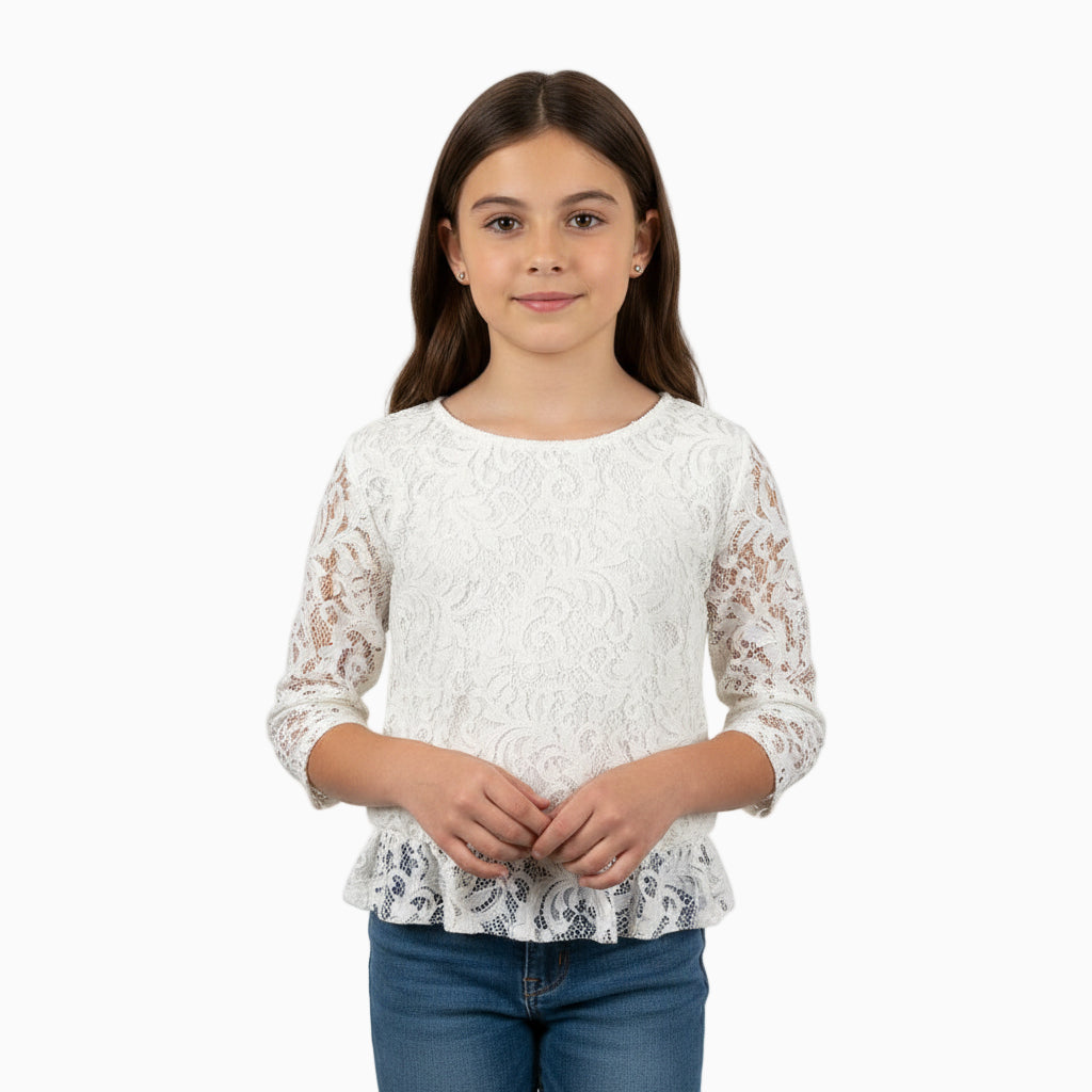 People camicetta maniche tre quarti bambina in pizzo panna