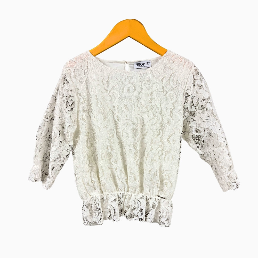 People camicetta maniche tre quarti bambina in pizzo panna - Abbigliamento bambini firmato | CDifferent Outlet