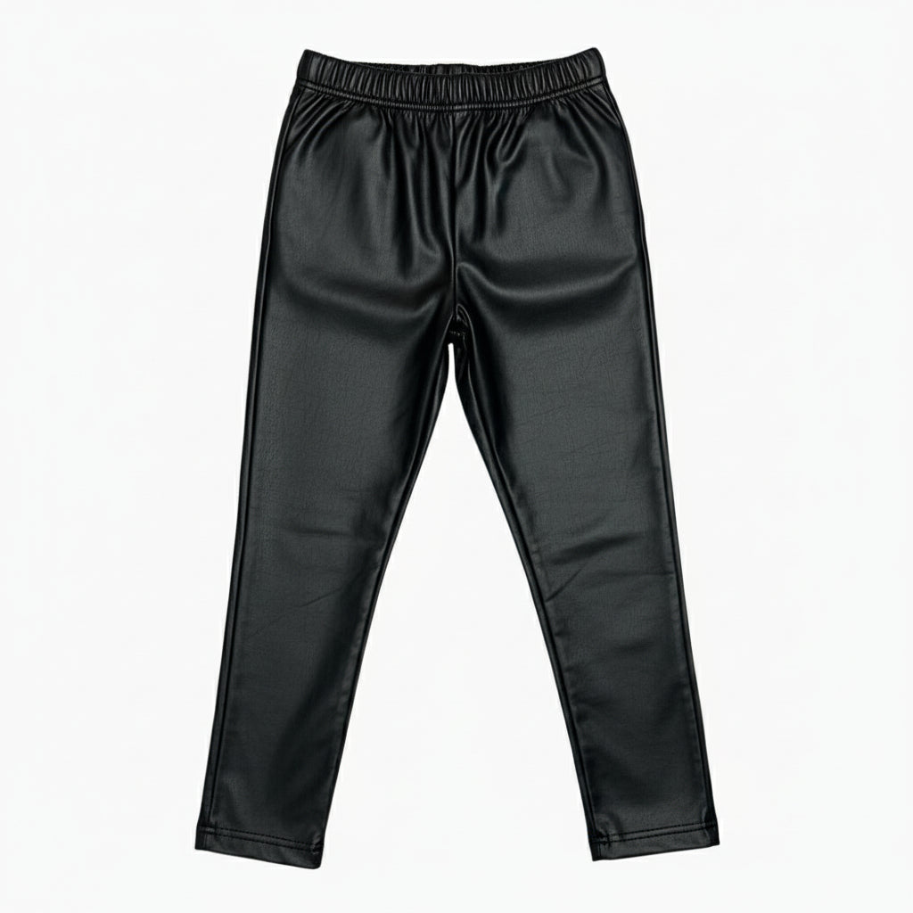 People leggings bambina felpato in ecopelle nero