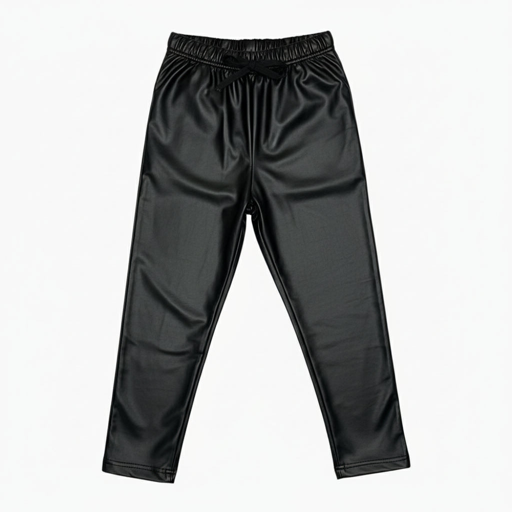 People leggings bambina felpato in ecopelle nero