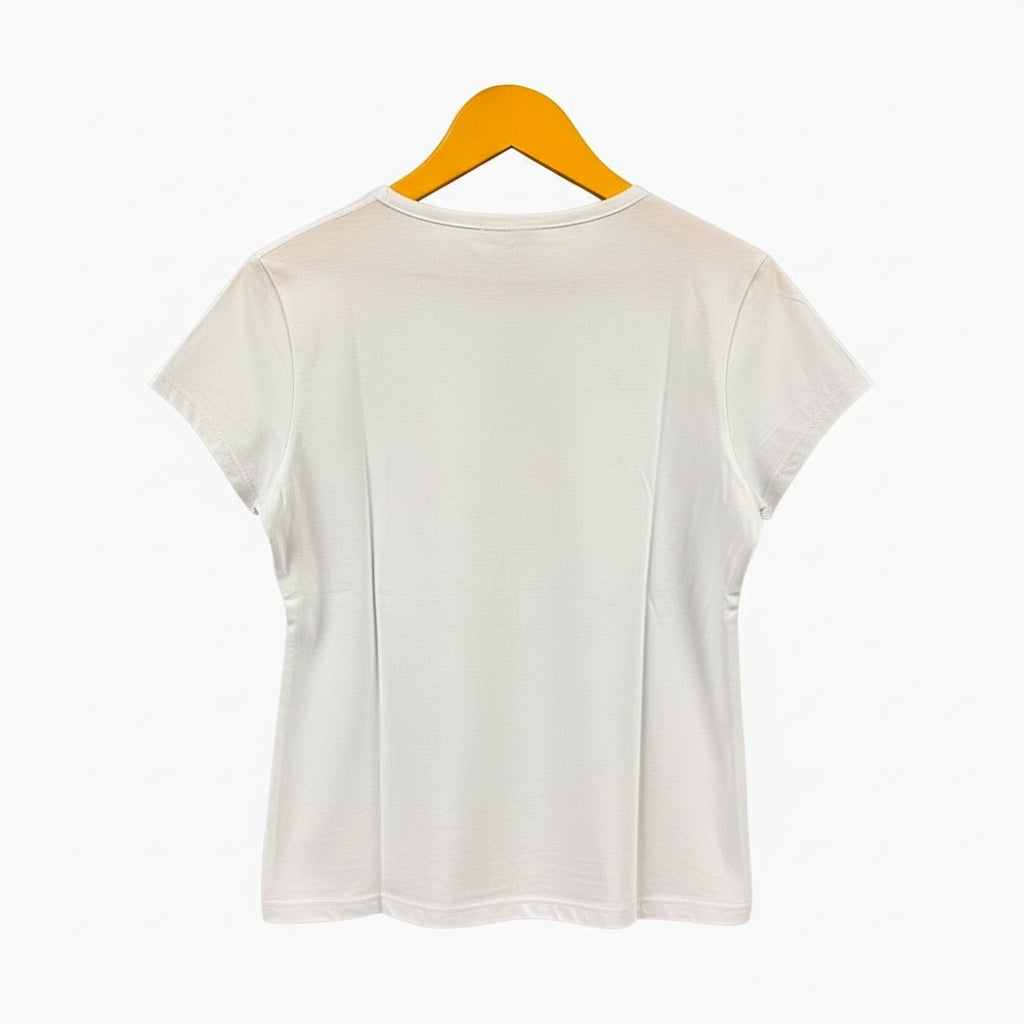 People t-shirt mezza manica bianca bambina con paillettes fucsia