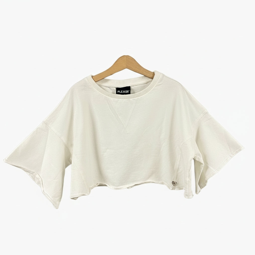 Please felpa cropped bambina bianca maniche ampie