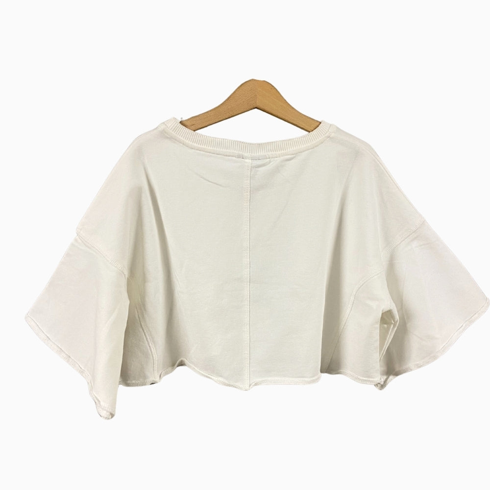 Please felpa cropped bambina bianca maniche ampie