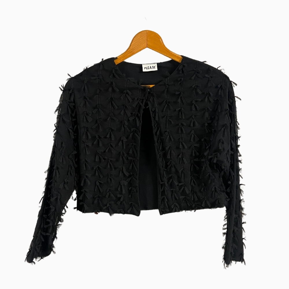 Please giacca crop bolero con fronzoli bambina nera