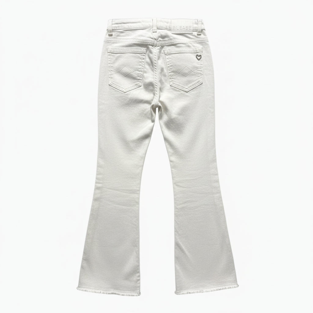 Please jeans a zampa con frange bambina bianco