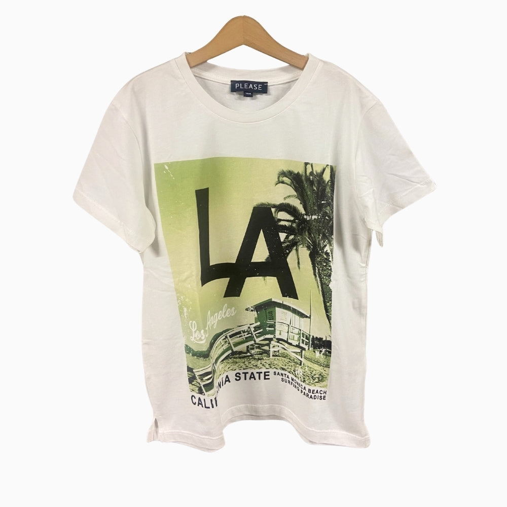 Please t-shirt manica corta bambino bianca LA