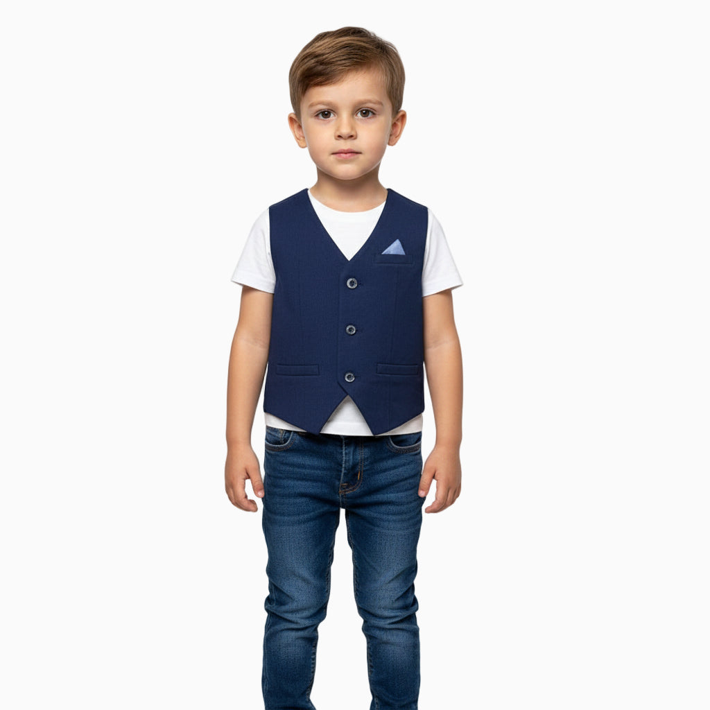 Sarabanda gilet con pochette bambino blu