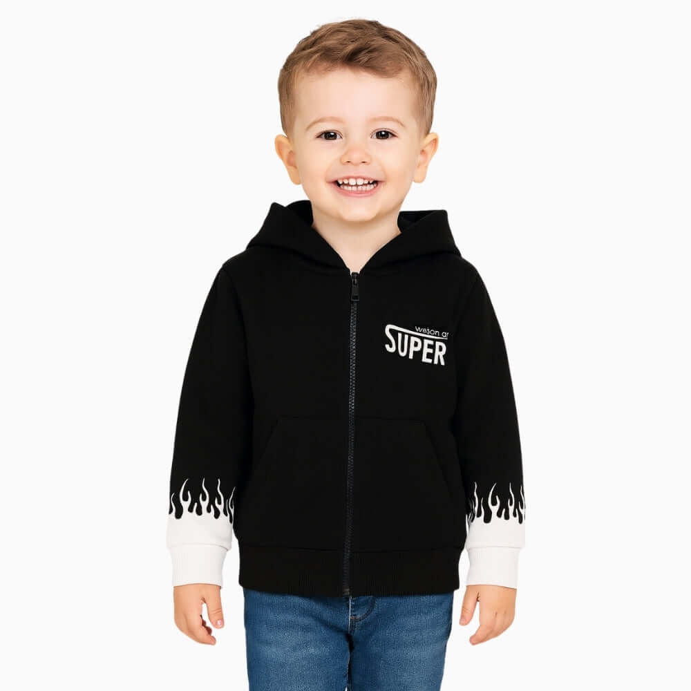 Super Of Vision felpa full zip con cappuccio fiamme bambino nera