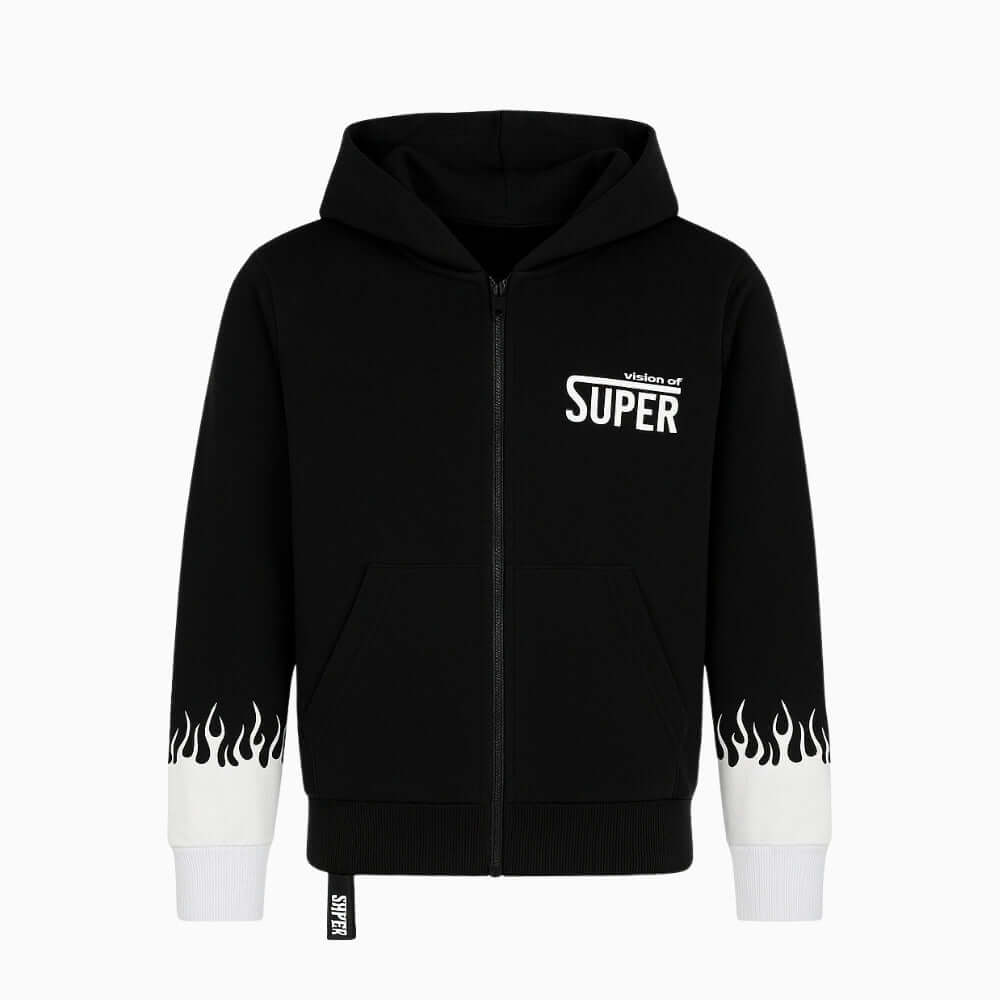Super Of Vision felpa full zip con cappuccio fiamme bambino nera