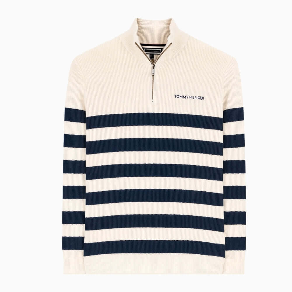 Tommy Hilfiger felpa a mezza zip con colletto bambino panna
