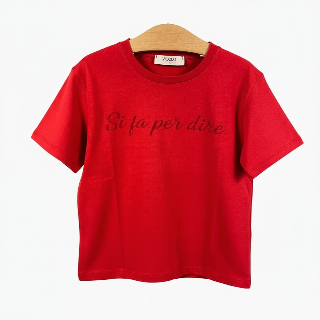 Vicolo t-shirt mezza manica bambina rossa con scritta stampata