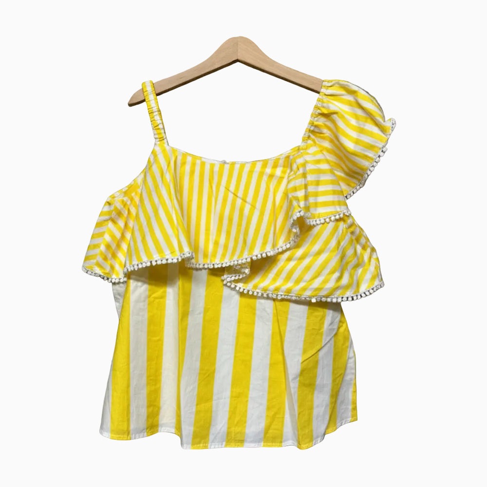 Mayoral top bambina rigato giallo con balza - Abbigliamento bambini firmato | CDifferent Outlet