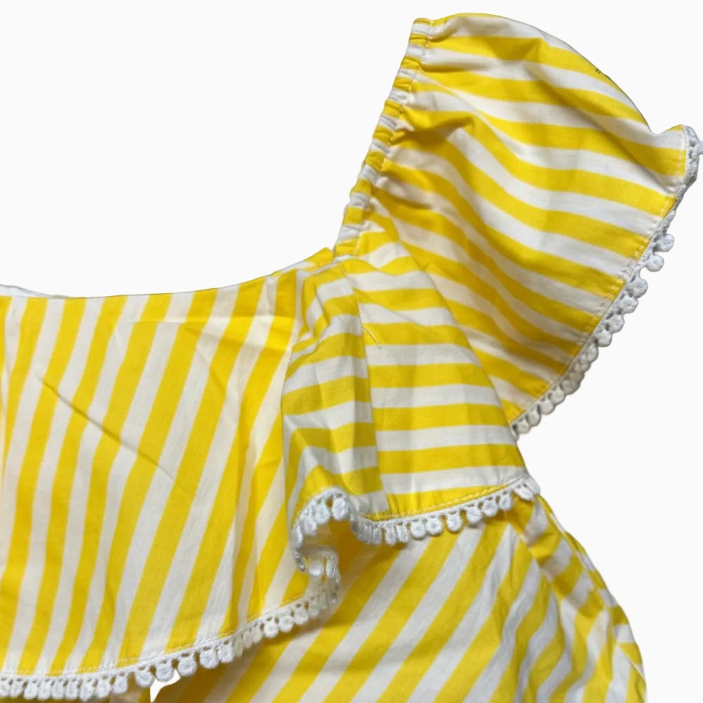 Mayoral top bambina rigato giallo con balza - Abbigliamento bambini firmato | CDifferent Outlet