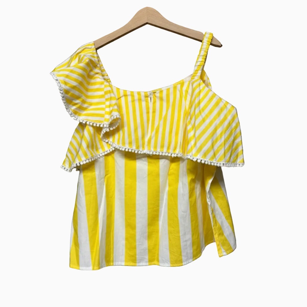 Mayoral top bambina rigato giallo con balza - Abbigliamento bambini firmato | CDifferent Outlet