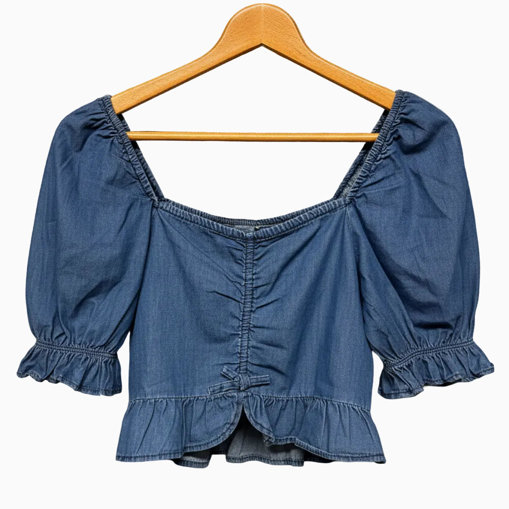 Mayoral top bambina jeans maniche a palloncino - Abbigliamento bambini firmato | CDifferent Outlet
