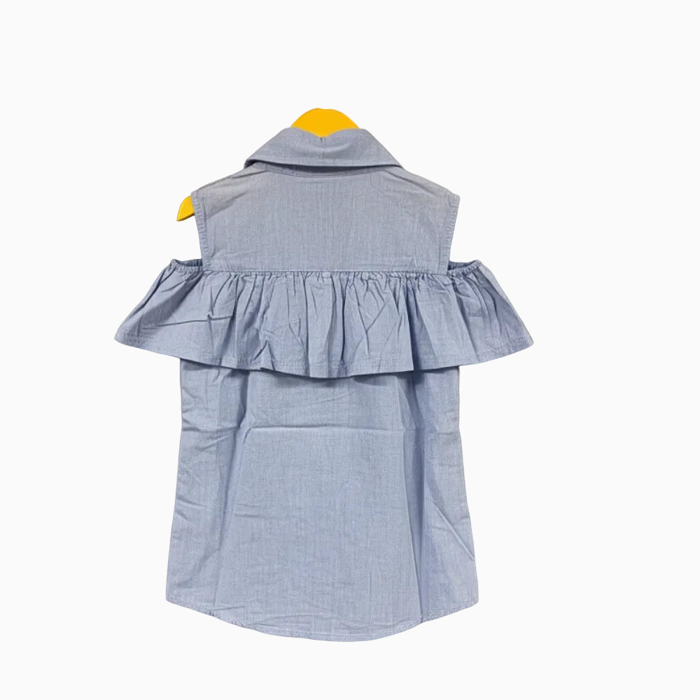 Vingino camicia bambina con spalle scoperte azzurra