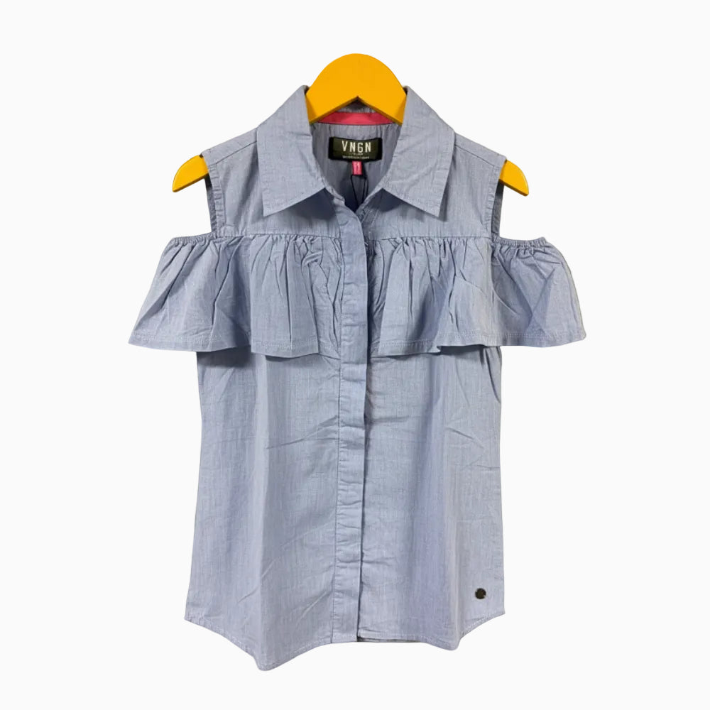 Vingino camicia bambina con spalle scoperte azzurra - Abbigliamento bambini firmato | CDifferent Outlet