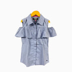 Vingino camicia bambina con spalle scoperte azzurra