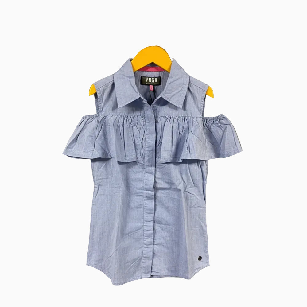 Vingino camicia bambina con spalle scoperte azzurra
