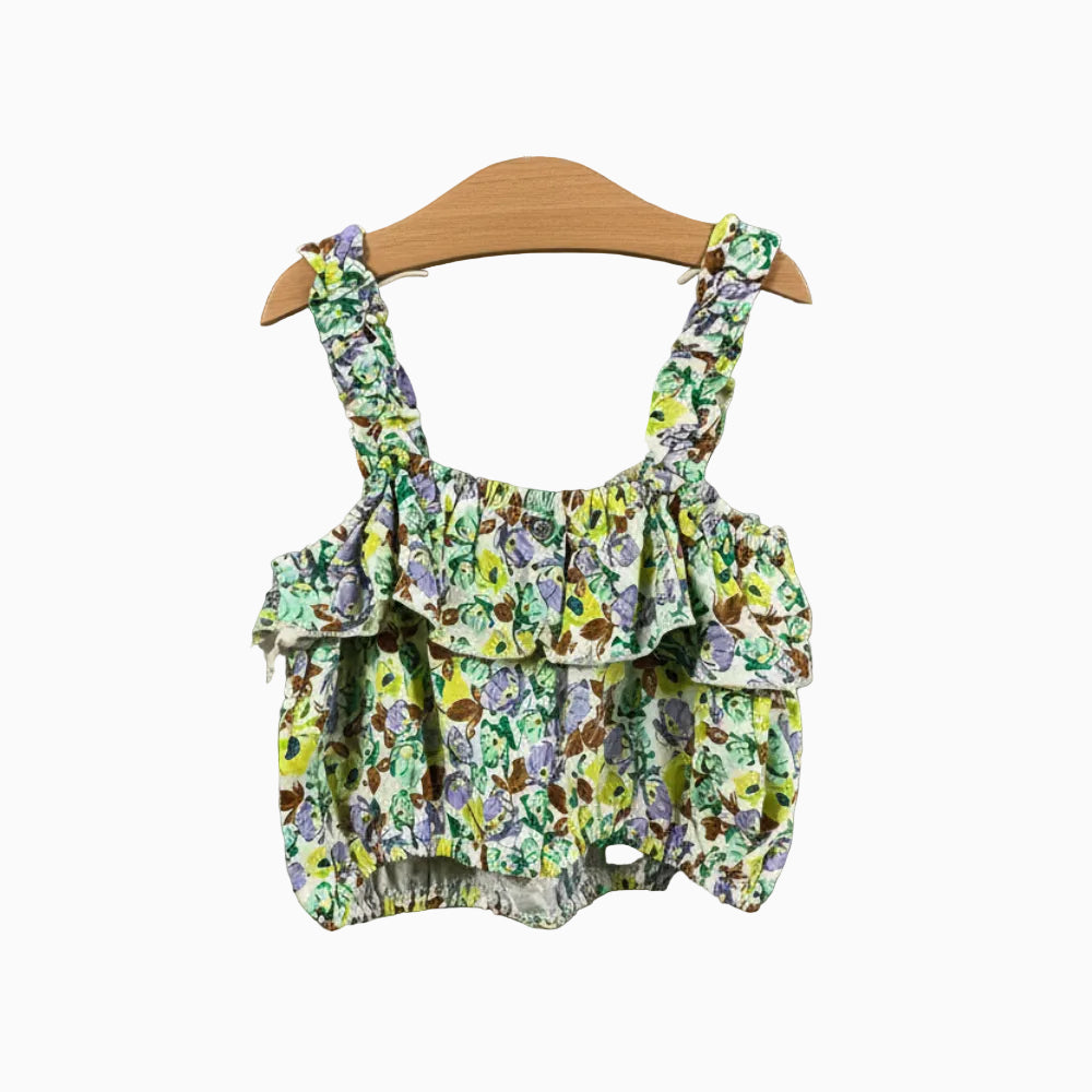 Please top bambina con balza fantasia floreale