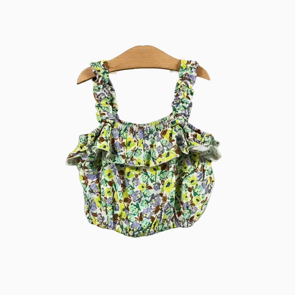 Please top bambina con balza fantasia floreale