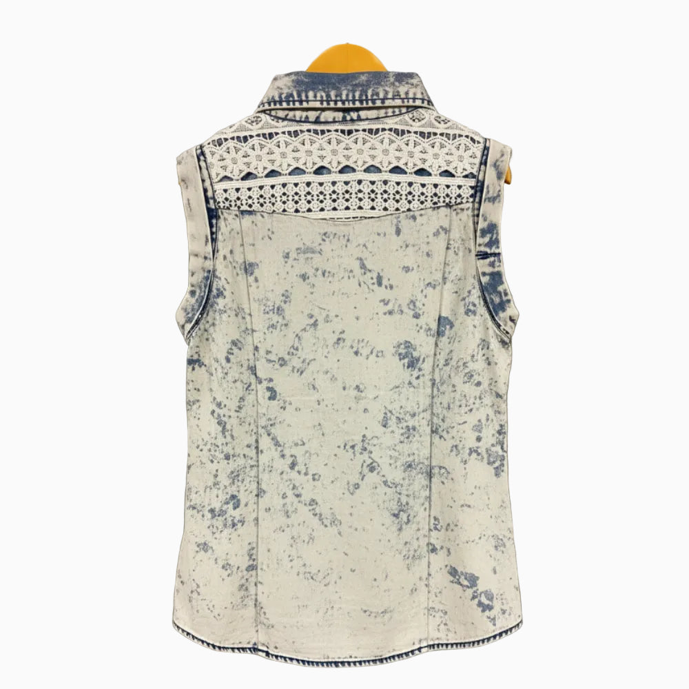 Vingino camicia bambina smanicata effetto denim con pizzo - Abbigliamento bambini firmato | CDifferent Outlet