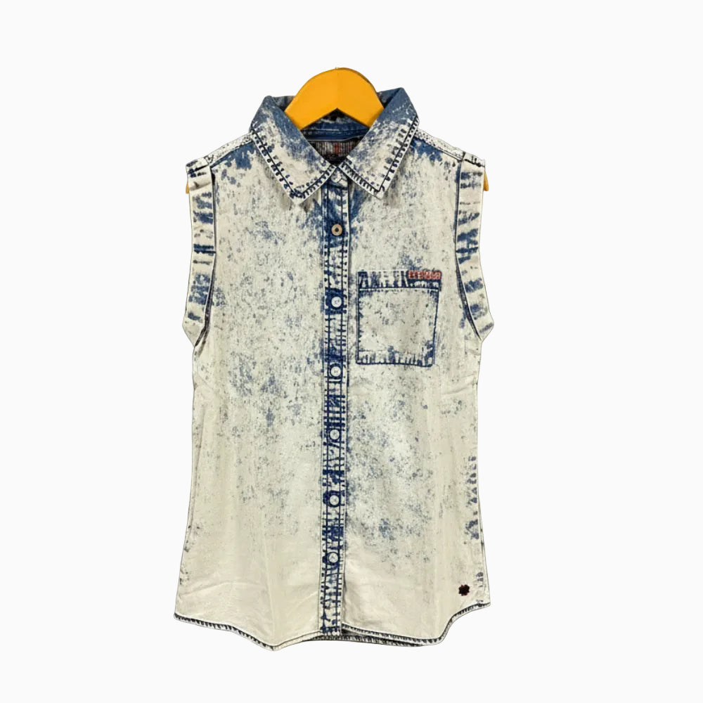 Vingino camicia bambina smanicata effetto denim con pizzo